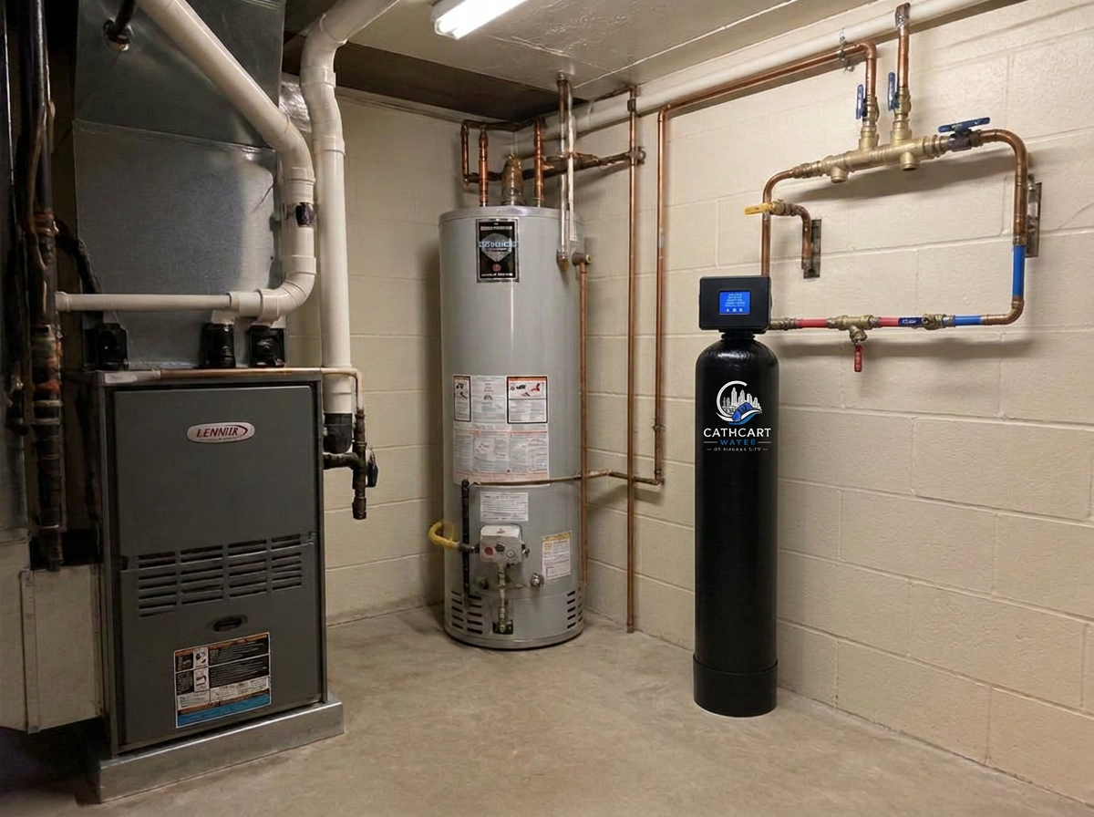 Basement mechanical room with new water filtration tank system