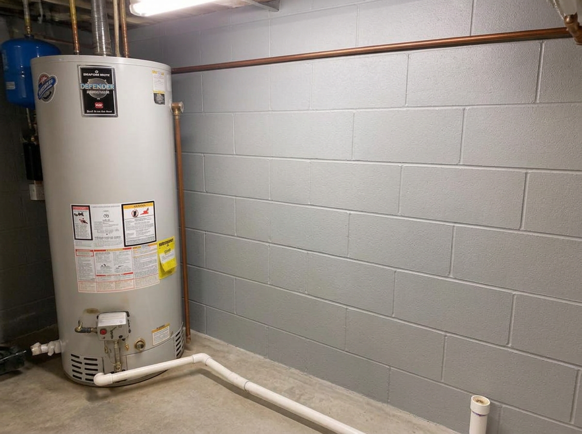 Utility room before whole-home water filtration tank installation