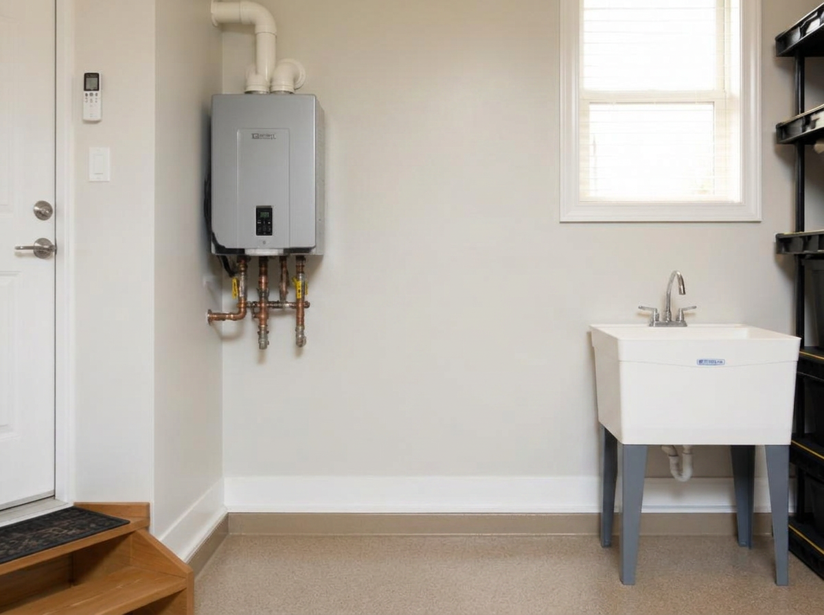 Garage utility corner before dual tank water filtration installation