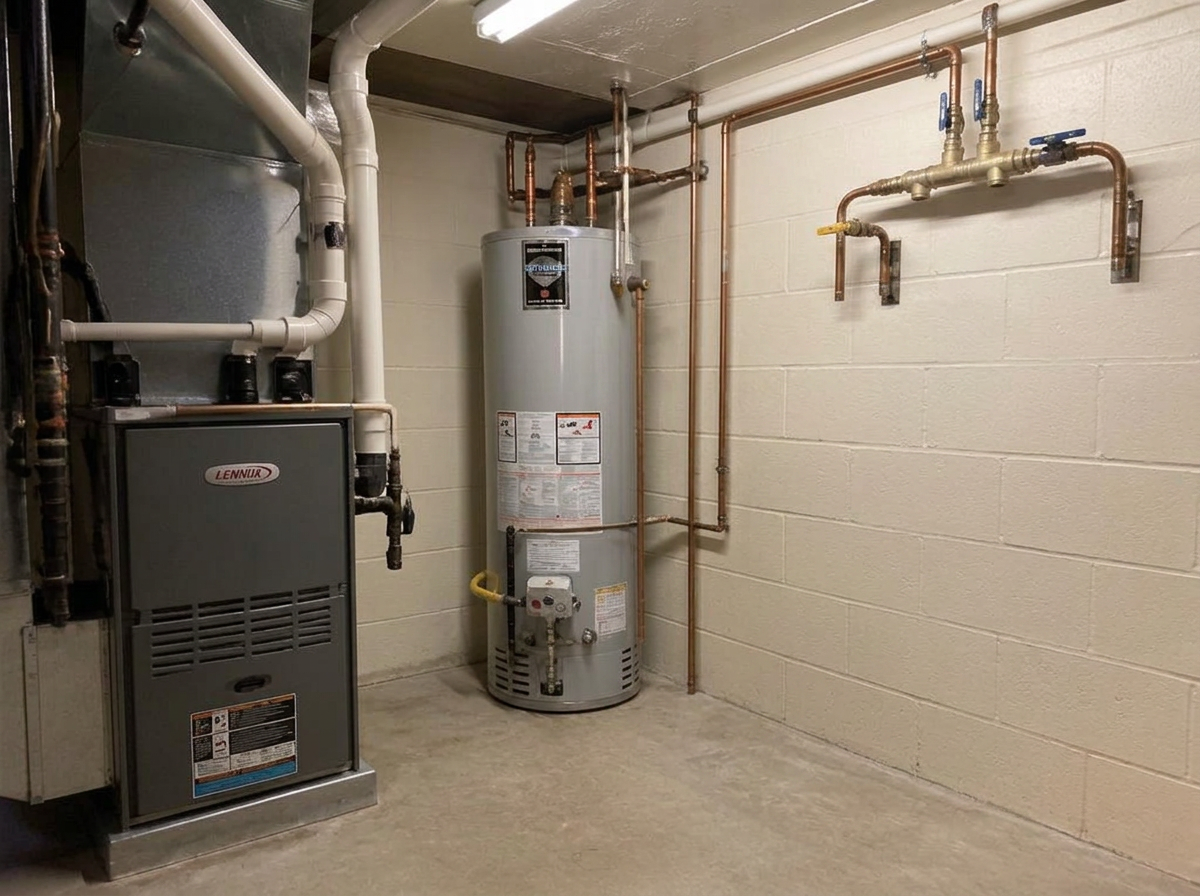 Basement mechanical room before water filtration tank installation